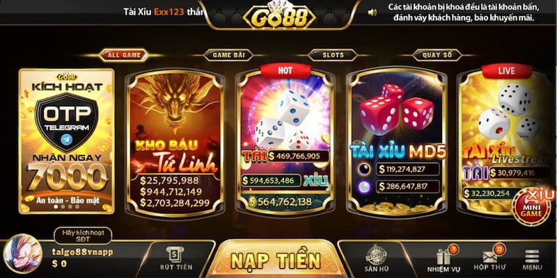 Tài xỉu Go88 thiết kế giao diện đẹp mắt, trực quan và dễ sử dụng